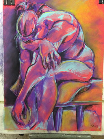 Figure Drawing in Pastel on Pink Paper Figure Drawing in Pastel on Pink Paper
